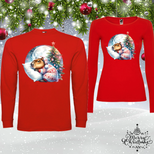 Комплект червени коледни блузи- Капибара
