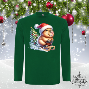 Мъжка зелена коледна блуза- Капибара