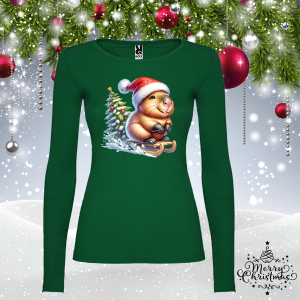 Дамска зелена коледна блуза-  Капибара