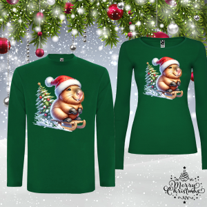 Комплект зелени коледни блузи- Капибара