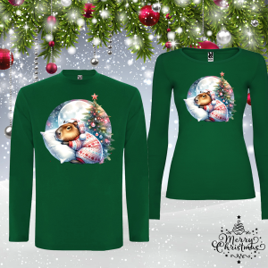 Комплект зелени коледни блузи- Капибара