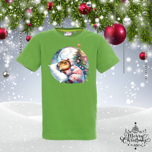 Детска коледна зелена  тениска- Капибара
