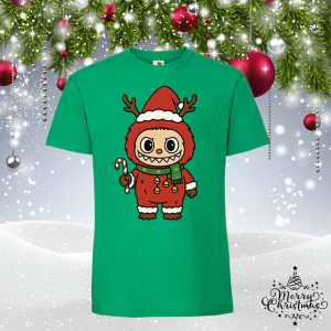 Забавна зелена коледна тениска-  Лабубу