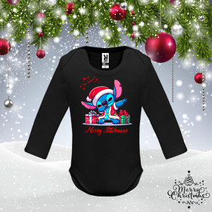 Черно коледно бебешко боди - Стич