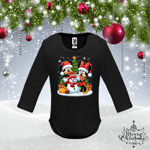 Черно коледно бебешко боди -Мики и Мини Маус