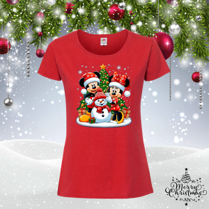 Дамска коледна тениска- Мики и Мини Маус