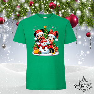 Забавна зелена коледна тениска-  Мики и Мини Маус