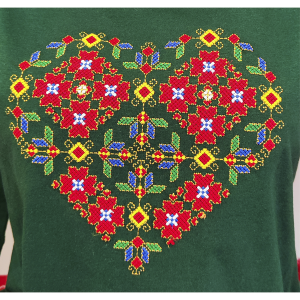 Дамска зелена блуза с бродерия - Сърце