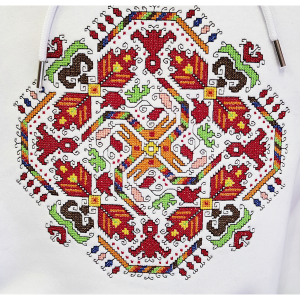 Бял унисекс суитчър с бродерия - Слънце