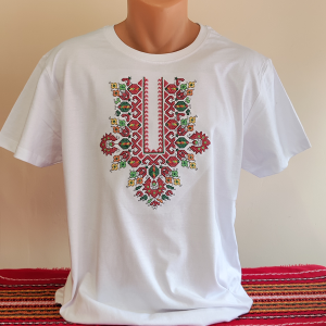 Мъжка  бяла тениска с бродерия 
