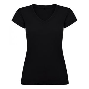 Дамска черна тениска - V образно деколте