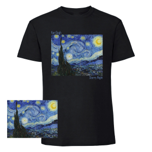 Мъжка  черна тениска - Звездна нощ  на  Ван Гог