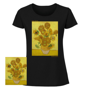 Дамска  черна тениска - Слънчогледи  на  Ван Гог