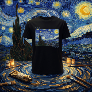 Мъжка  черна тениска - Звездна нощ  на  Ван Гог