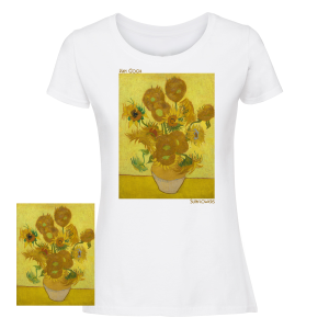 Дамска  бяла тениска - Слънчогледи  на  Ван Гог