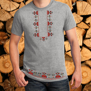 Сива мъжка тениска с народни мотиви 