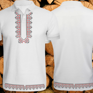 Мъжка тениска тип " поло "  с народни мотиви.