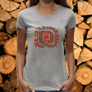 Сива дамска тениска с народни мотиви на шевици