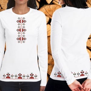 Дамска блуза с дълъг ръкав , мотиви на шевици.