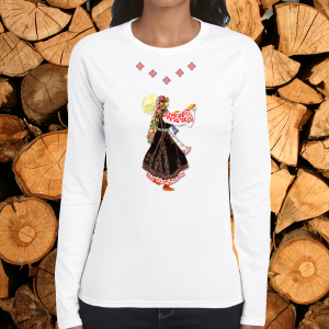 Дамска блуза с дълъг ръкав , мотиви на шевици.