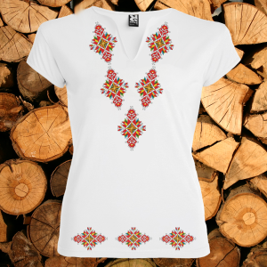 Дамска бяла  тениска с V образно деколте -Лазарки